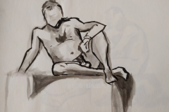 Boceto de hombre sentado, apoyado. Pluma sobre papel - Sitting man, leaning. Pen on paper