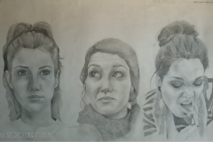 Tres gestos, 70x52, Carbón/ Lápiz sobre papel, 2010  - Three Gestures 70x52 Coal/ Pencil on Paper 2010