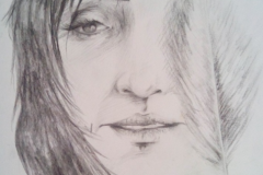 Cara de mujer con pluma. Lápiz sobre papel, 2013 - Woman Face with feather. Pencil on  paper, 2013