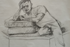 Hombre recostado, descansando, 51x80. Lápiz sobre papel, 2014 - Man lying down, resting., 51x80. Pencil  on paper, 2014