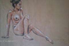 Mujer sentada, cabeza erguida, 163x125. Técnica mixta sobre papel, 2014 - Sitting woman, head upright, 163x125. Mixed technique on paper, 2014