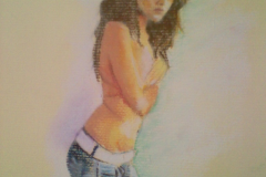Joven en vaqueros. Técnica mixta sobre papel, 2011- Young woman in jeans. Mixed media on paper, 2011