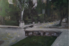 Boceto de jardín con banco, 100x80. Acrílico sobre tabla, 2012 - Garden sketch with bench, 100x80. Acrylic on board, 2012