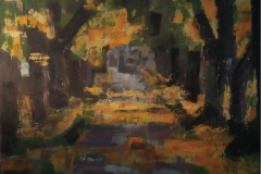 Paseo otoñal,  100x80. Acrílico  sobre tabla, 2013 - Autumn Walk, 100x80. Acrylic on table, 2013