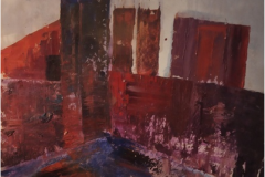 Paisaje urbano en rojos, 75x105. Acrílico sobre cartón, 2013 - Urban landscape in reds, 75x105. Acrylic on Cardboard, 2013