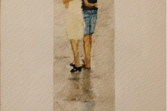 De paseo bajo la lluvia, 21 x28. Acuarela sobre papel. Abril de 2007 - Walk in the rain, 21 x28. Watercolor on paper. April 2007