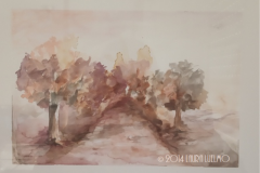 Paseo arbolado, 32x24. Café sobre papel, 2014 - Tree-lined walk, 32x24. Coffee on paper, 2014