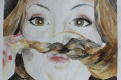 Autorretrato con bigote-trenza 35x50. Acuarela sobre papel, 2012 -  Self-portrait with mustache-braid, 35x50. Watercolor on paper, 2012